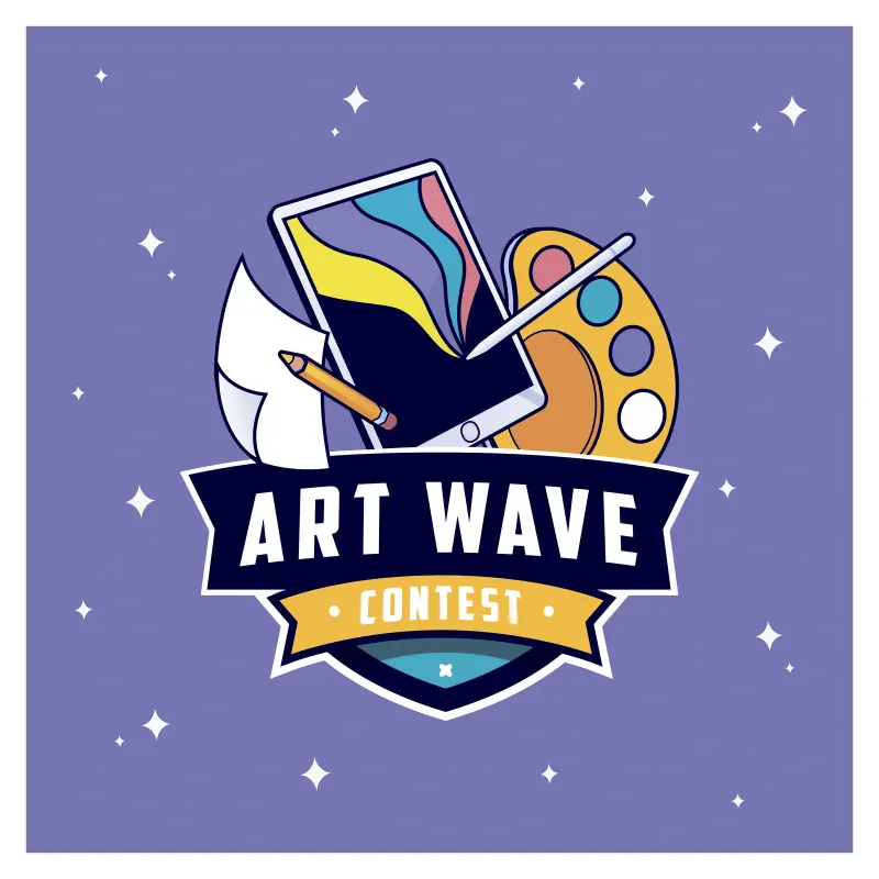 эмблема конкурса Art Wave с палитрой и планшетом
