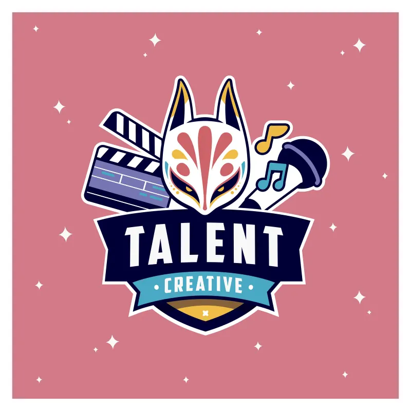 эмблема Talent Creative с лисьей маской и хлопушкой