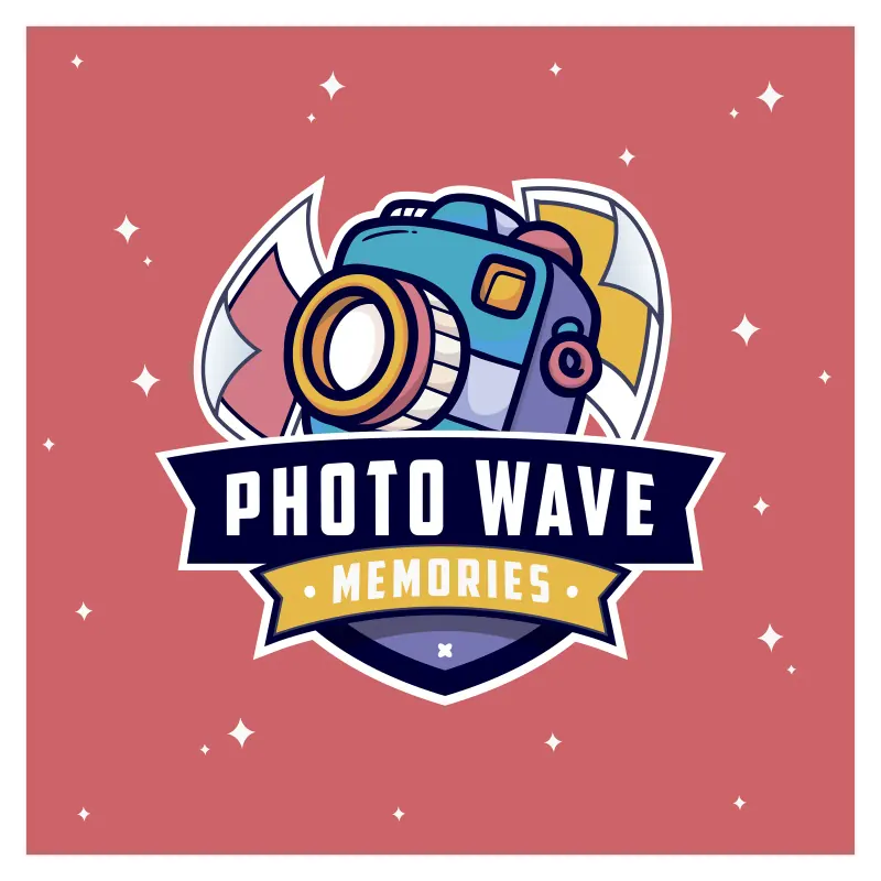 эмблема Photo Wave с ретро-фотоаппаратом