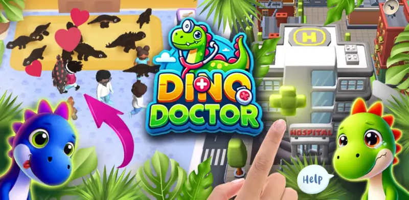 игровой баннер Dino Doctor с динозаврами и клиникой
