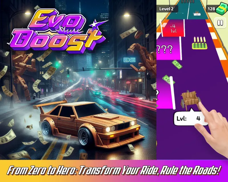 баннер EvoBoost с тюнингованной машиной на ночной улице