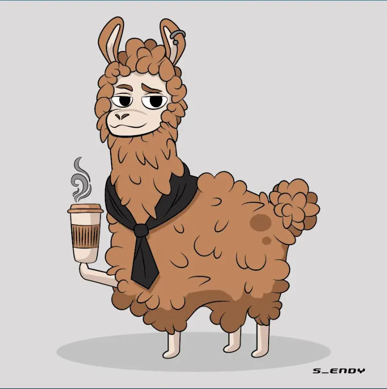коричневая лама с кофе и шарфом