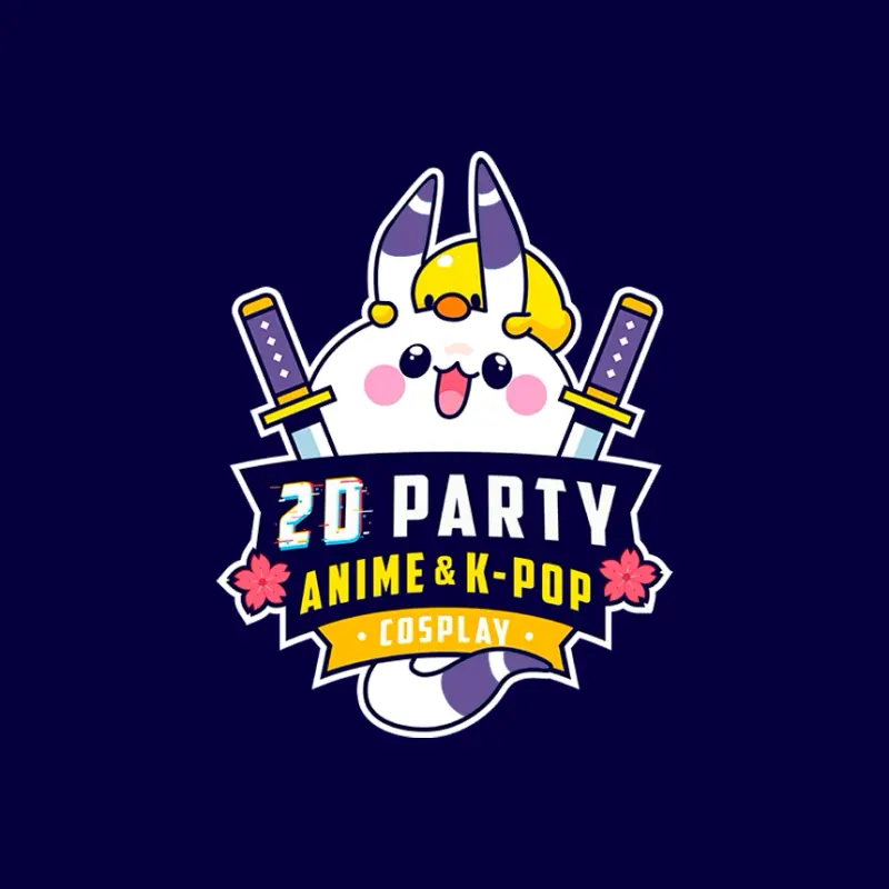 цветной герб 2D Party с котиком-самураем и мечами