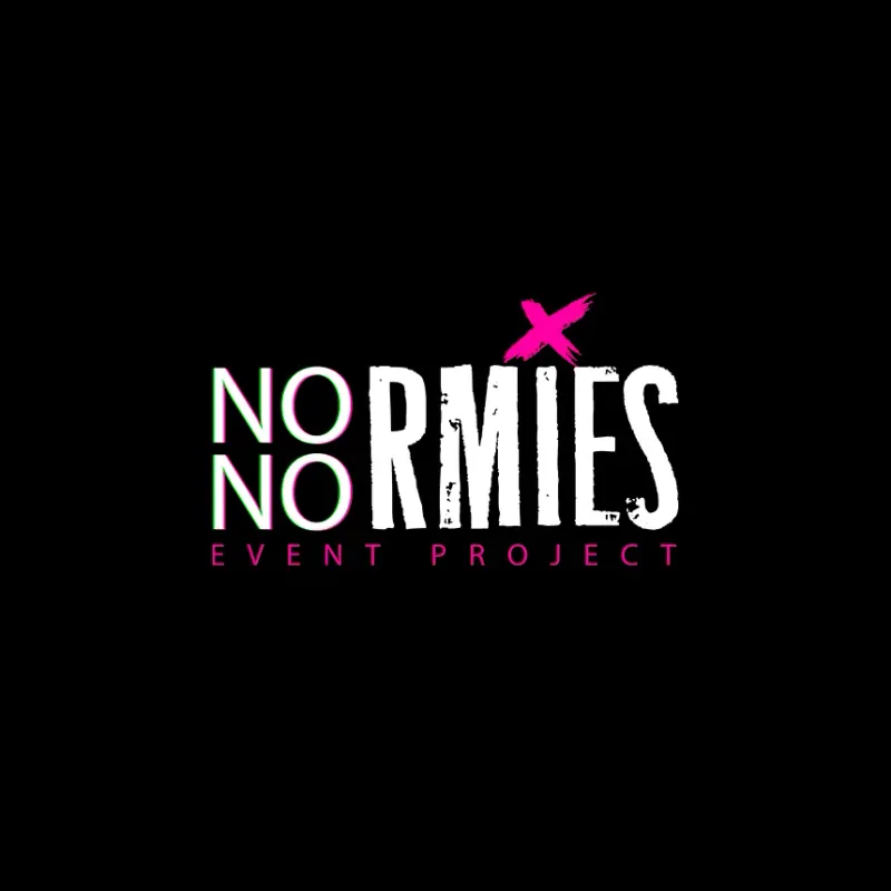 чёрно-розовый леттеринг NoNormies с зачёркнутым крестом