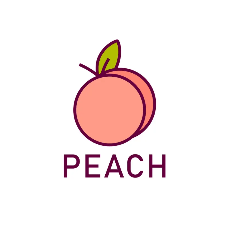 логотип с розовым персиком и тонкой надписью PEACH