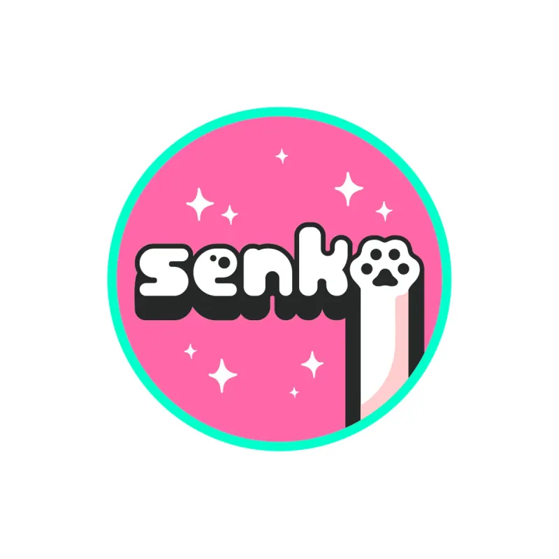 круглая розовая эмблема senko с кошачьей лапкой