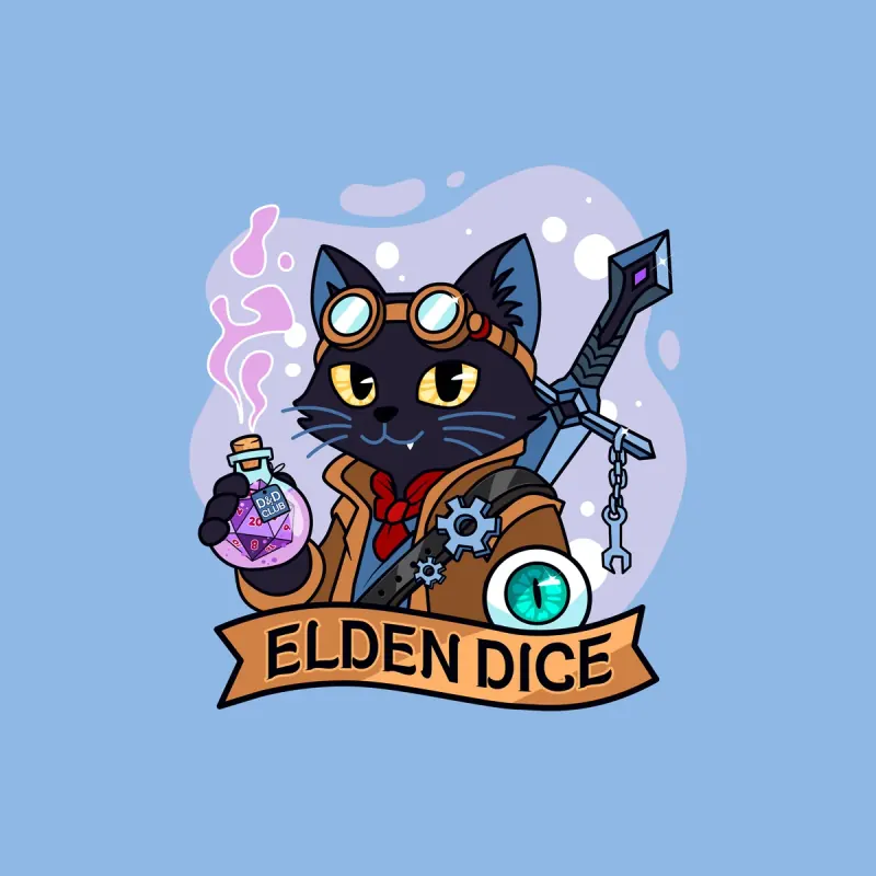 герб Elden Dice с чёрным котом-магом и зельем