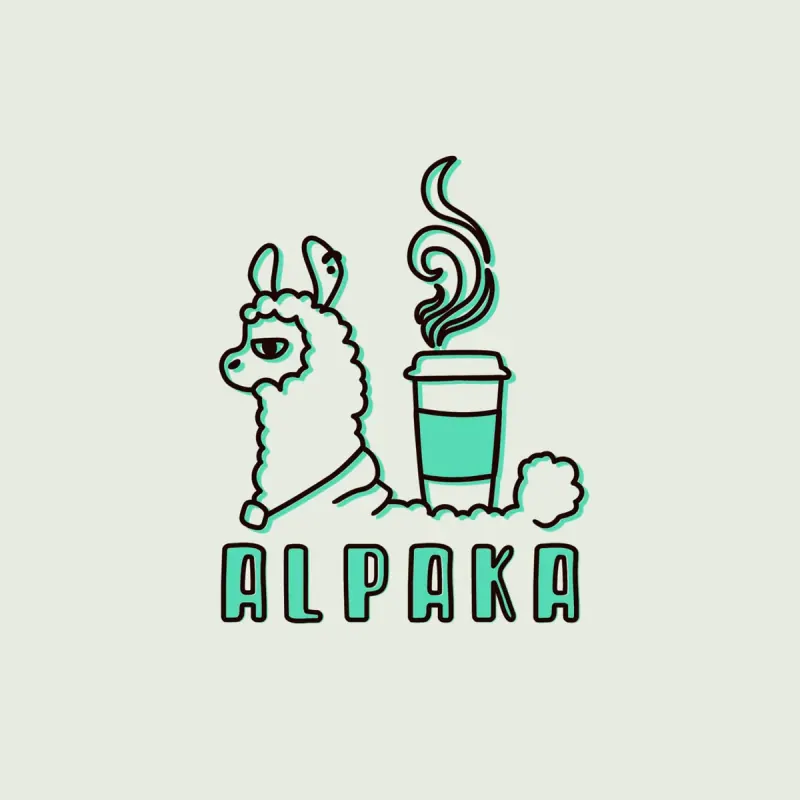 линейный логотип Alpaka с ламой и стаканом кофе