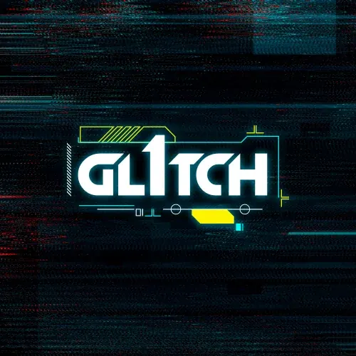глитч-логотип GL1TCH с помехами и техно-разметкой