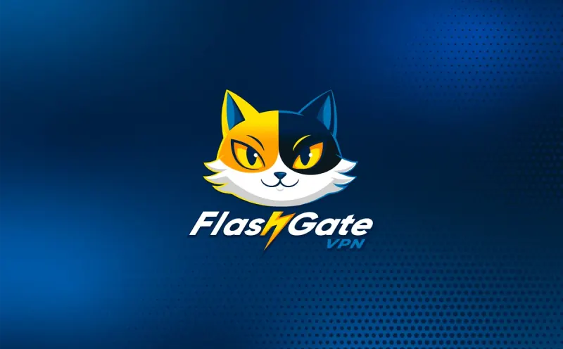 баннер FlashGate VPN с котом-маскотом на синем градиенте