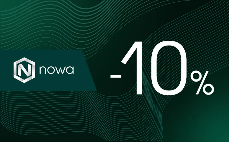 зелёный баннер nowa со скидкой −10%