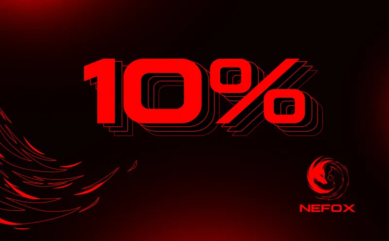 акционный баннер NEFOX со скидкой 10 % объёмными буквами