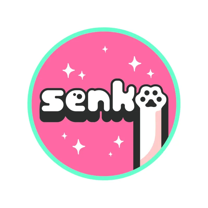 розовый значок senko с лапкой вместо буквы