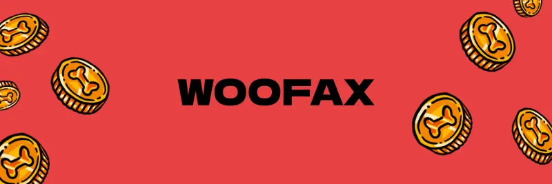 красный баннер WOOFAX с золотыми монетами