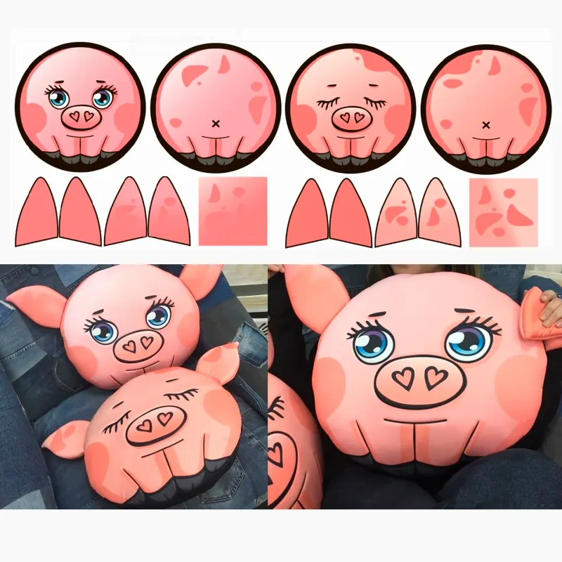 круглая игрушка-свинка с выкройкой и готовыми образцами